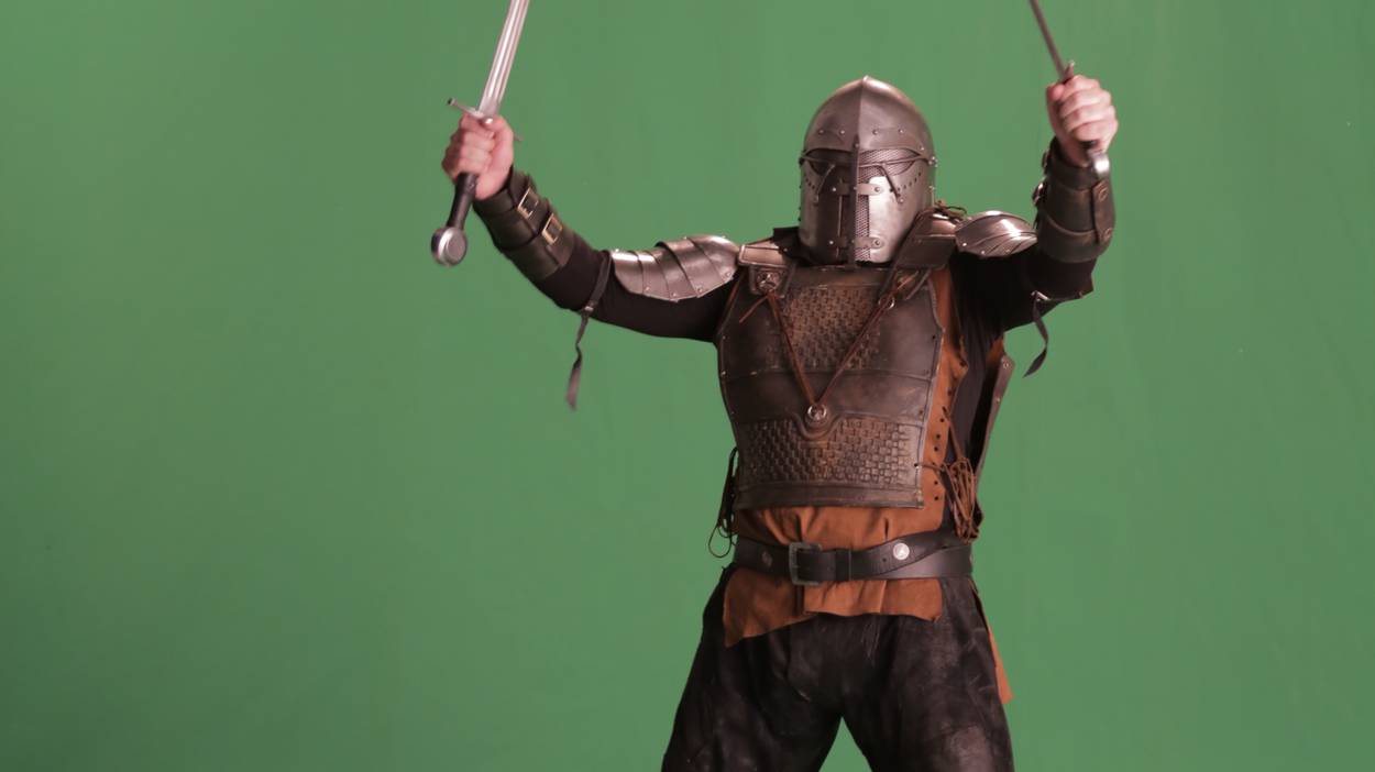Our Executive Producer, Tim, got really into the whole 'warrior-green-screen' thing. We love him.