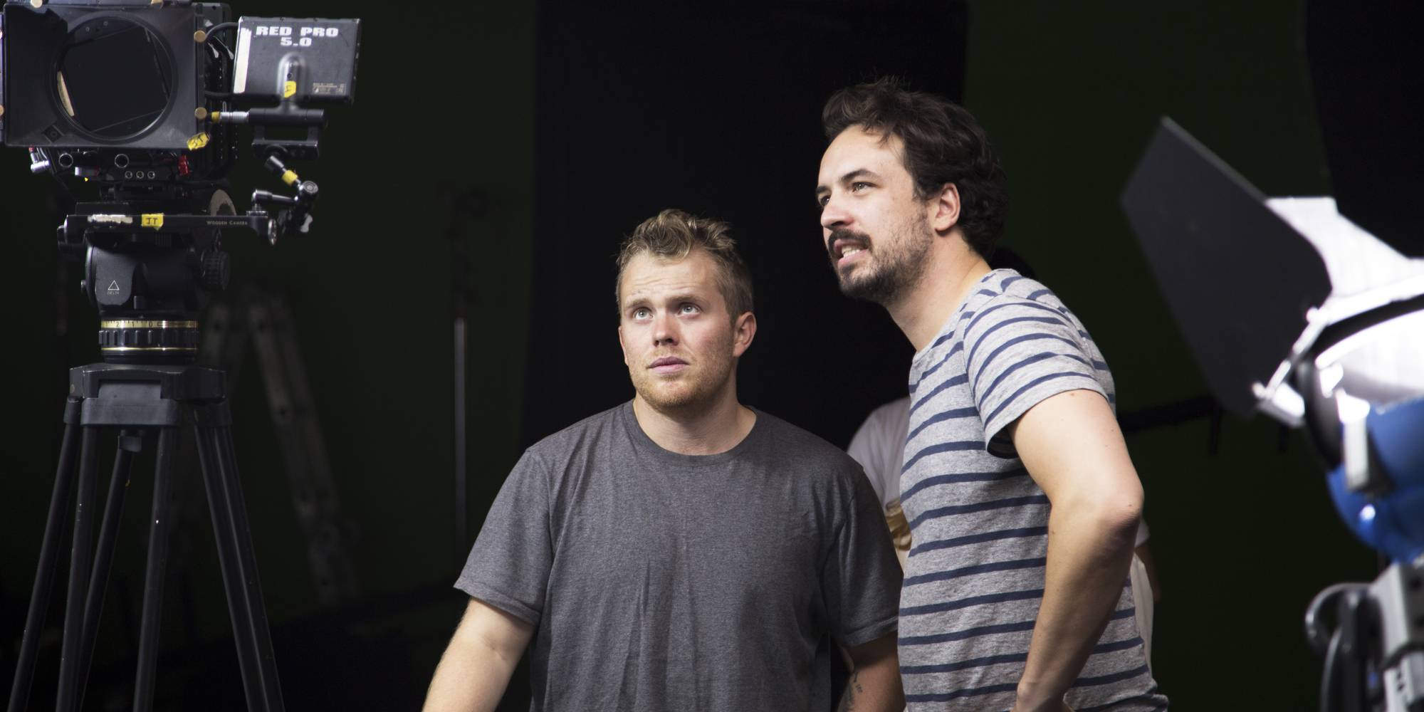 Director Geoff Manton and DP Jon Thomas discussing the flow of the crane movement.
